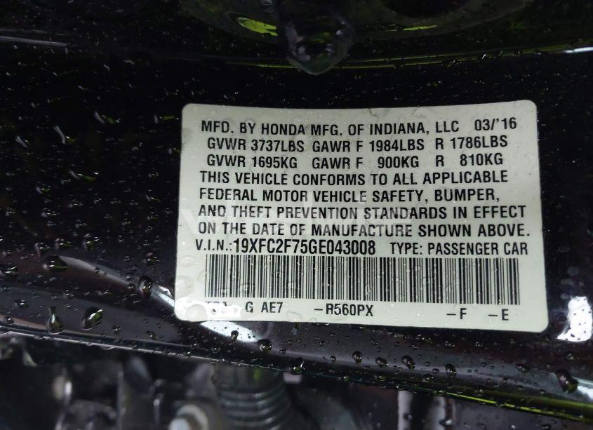 Photo 9 of 2016 Honda Civic EX (VIN 19XFC2F75GE043008)