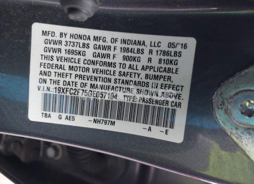 Photo 9 of 2016 Honda Civic EX (VIN 19XFC2F75GE057104)