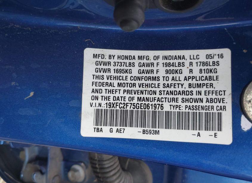 Photo 9 of 2016 Honda Civic EX (VIN 19XFC2F75GE061976)