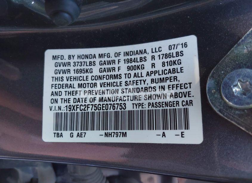 Photo 9 of 2016 Honda Civic EX (VIN 19XFC2F75GE076753)