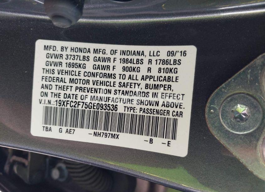 Photo 9 of 2016 Honda Civic EX (VIN 19XFC2F75GE093536)