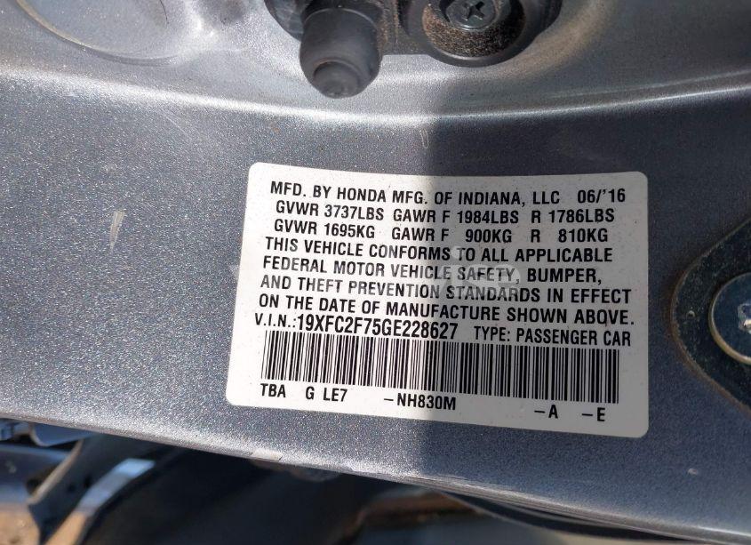 Photo 9 of 2016 Honda Civic EX (VIN 19XFC2F75GE228627)