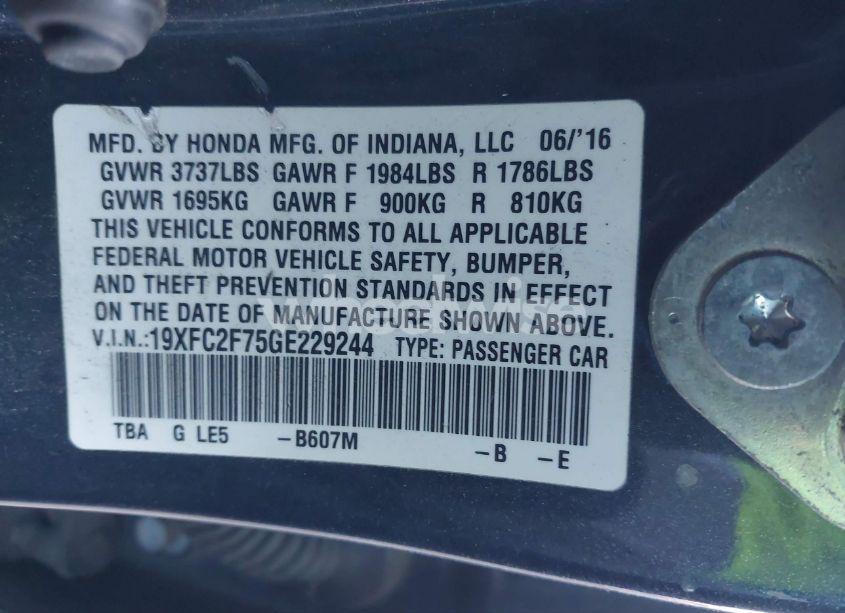 Photo 9 of 2016 Honda Civic EX (VIN 19XFC2F75GE229244)