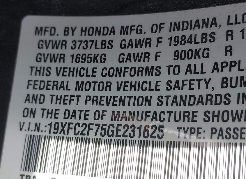 Photo 9 of 2016 Honda Civic EX (VIN 19XFC2F75GE231625)