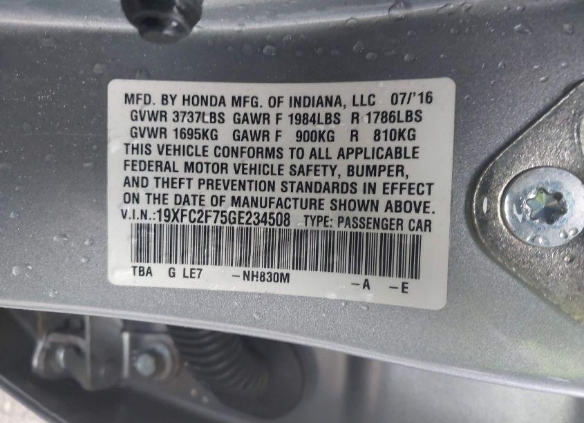 Photo 9 of 2016 Honda Civic EX (VIN 19XFC2F75GE234508)