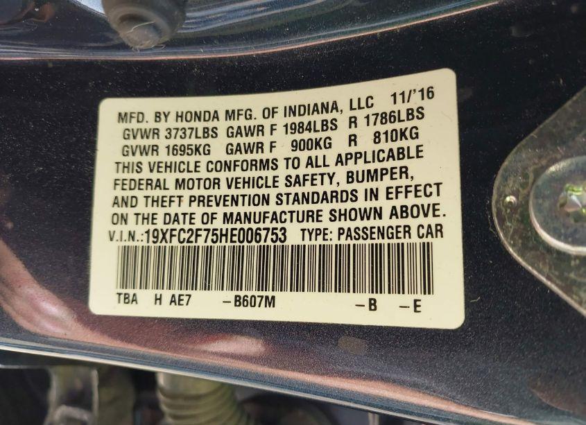 Photo 9 of 2017 Honda Civic EX (VIN 19XFC2F75HE006753)
