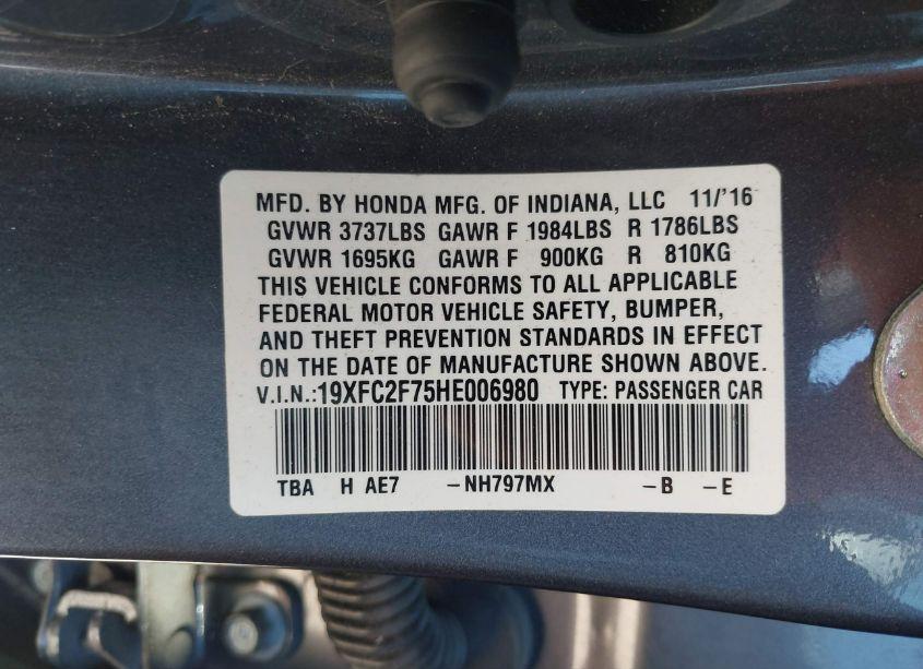Photo 9 of 2017 Honda Civic EX (VIN 19XFC2F75HE006980)