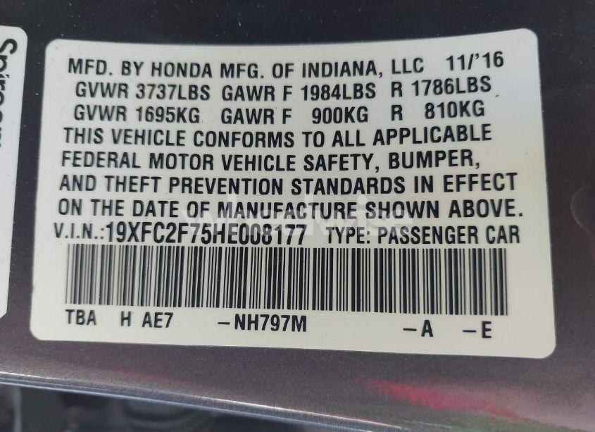 Photo 9 of 2017 Honda Civic EX (VIN 19XFC2F75HE008177)