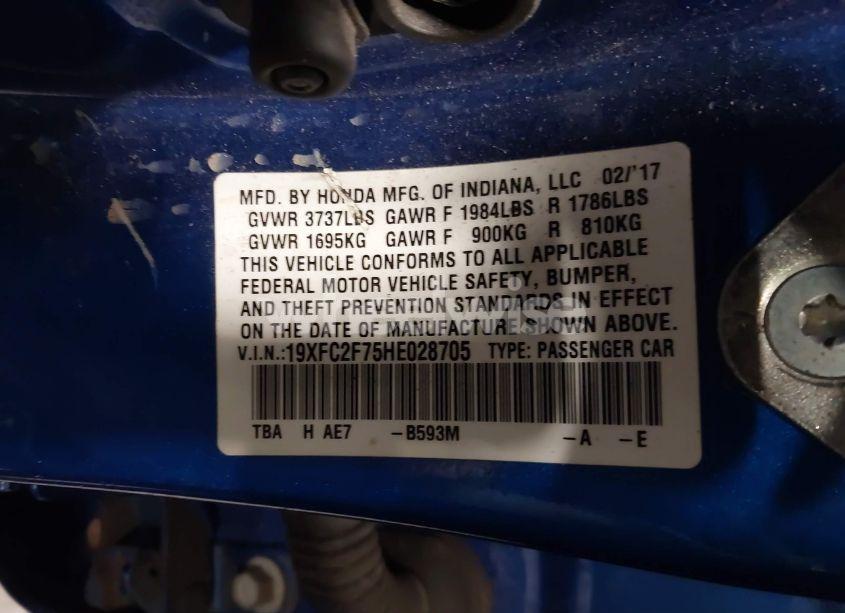 Photo 9 of 2017 Honda Civic EX (VIN 19XFC2F75HE028705)