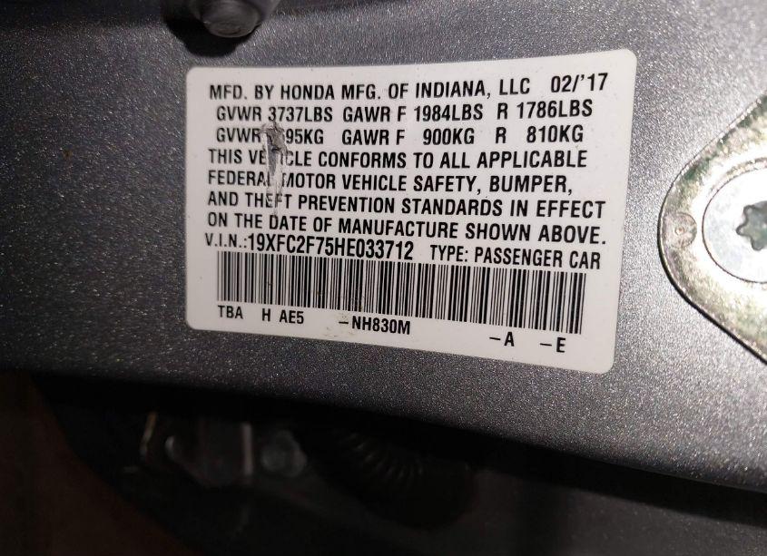 Photo 9 of 2017 Honda Civic EX (VIN 19XFC2F75HE033712)