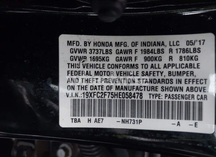 Photo 9 of 2017 Honda Civic EX (VIN 19XFC2F75HE058478)