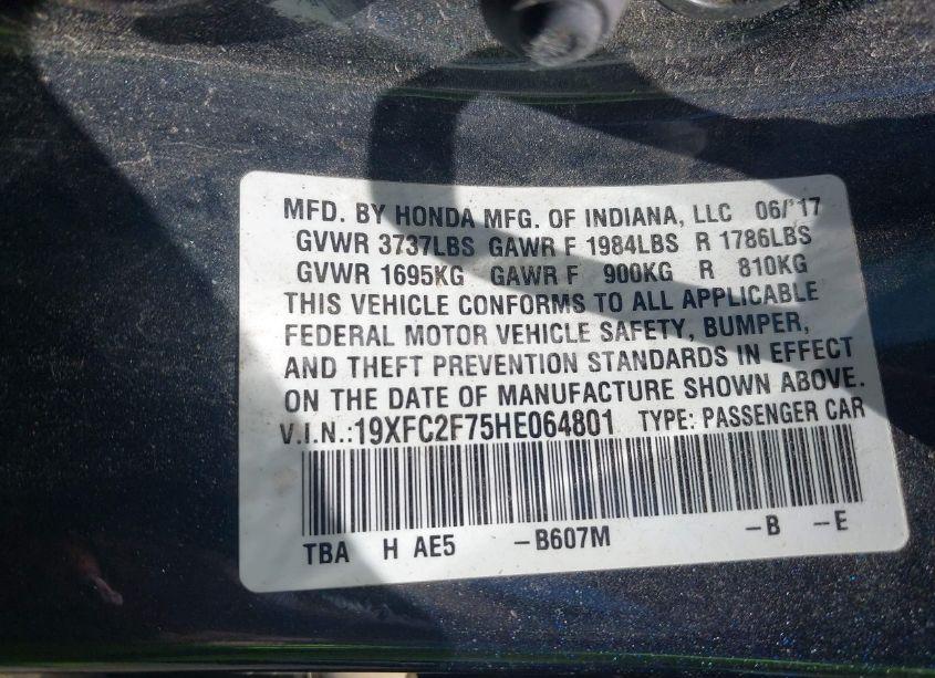 Photo 9 of 2017 Honda Civic EX (VIN 19XFC2F75HE064801)