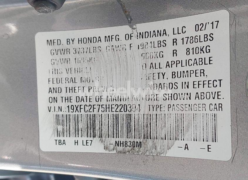 Photo 9 of 2017 Honda Civic EX (VIN 19XFC2F75HE220304)