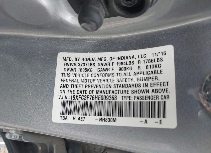 Photo 9 of 2017 Honda Civic EX (VIN 19XFC2F76HE009368)