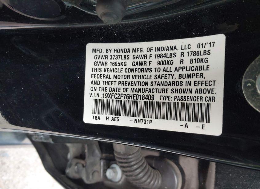 Photo 9 of 2017 Honda Civic EX (VIN 19XFC2F76HE018409)