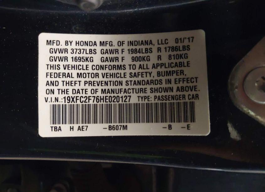 Photo 9 of 2017 Honda Civic EX (VIN 19XFC2F76HE020127)