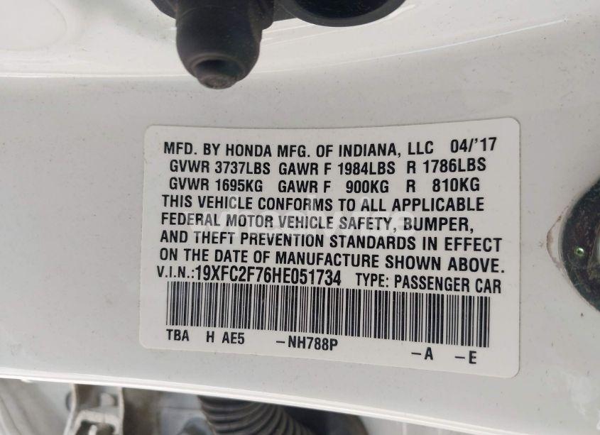 Photo 9 of 2017 Honda Civic EX (VIN 19XFC2F76HE051734)