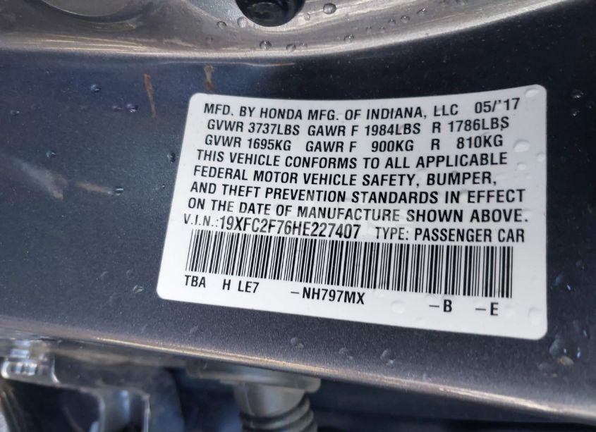Photo 9 of 2017 Honda Civic EX (VIN 19XFC2F76HE227407)
