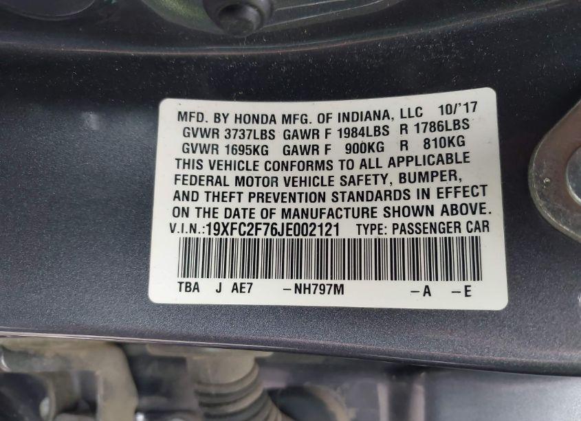 Photo 9 of 2018 Honda Civic EX (VIN 19XFC2F76JE002121)