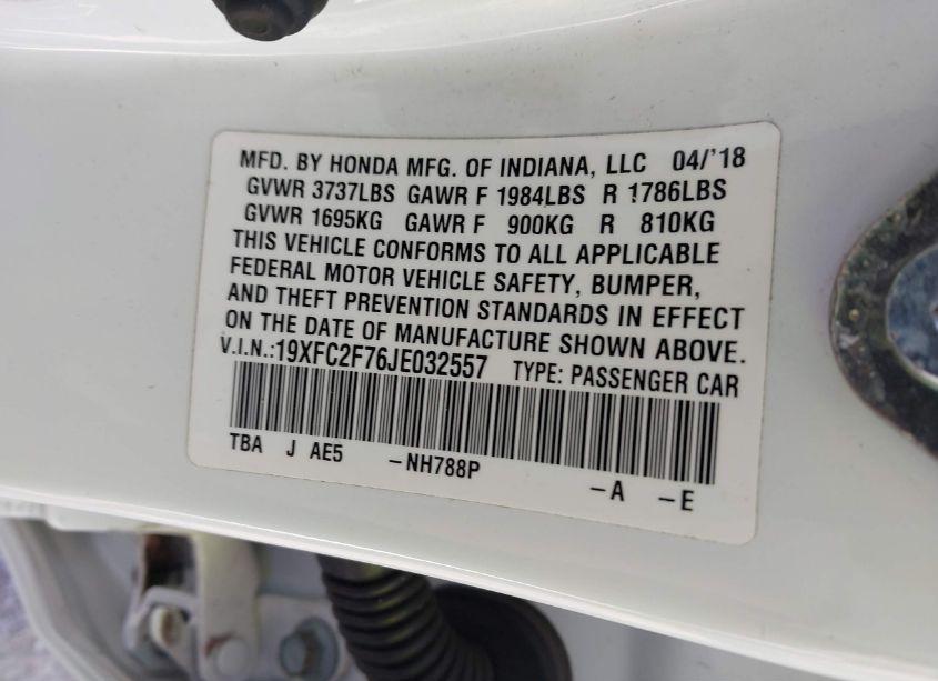 Photo 9 of 2018 Honda Civic EX (VIN 19XFC2F76JE032557)