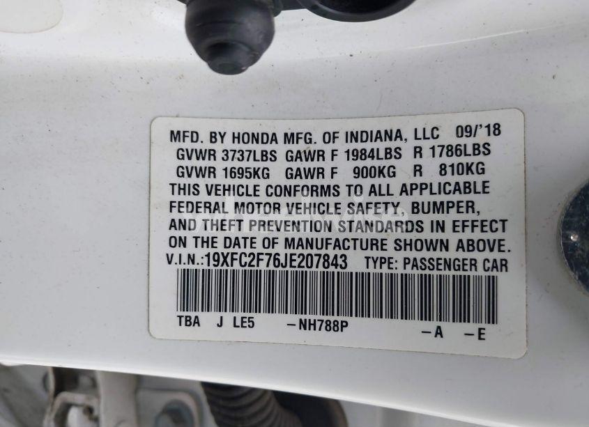 Photo 9 of 2018 Honda Civic EX (VIN 19XFC2F76JE207843)