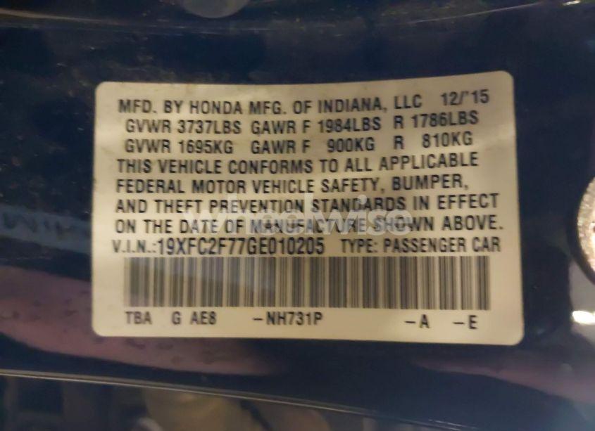 Photo 9 of 2016 Honda Civic EX (VIN 19XFC2F77GE010205)