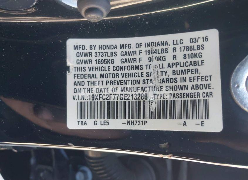 Photo 9 of 2016 Honda Civic EX (VIN 19XFC2F77GE213286)