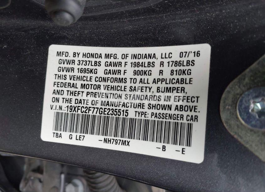 Photo 9 of 2016 Honda Civic EX (VIN 19XFC2F77GE235515)