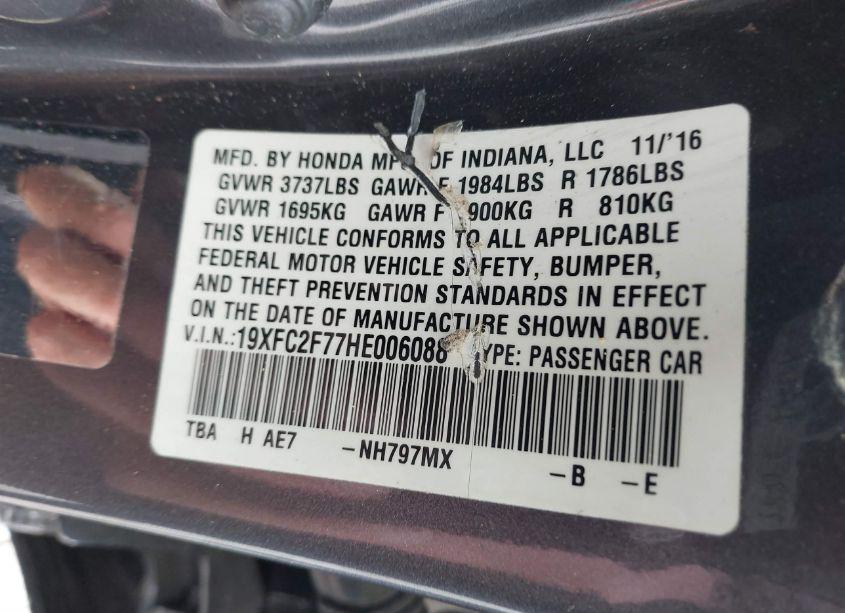 Photo 9 of 2017 Honda Civic EX (VIN 19XFC2F77HE006088)