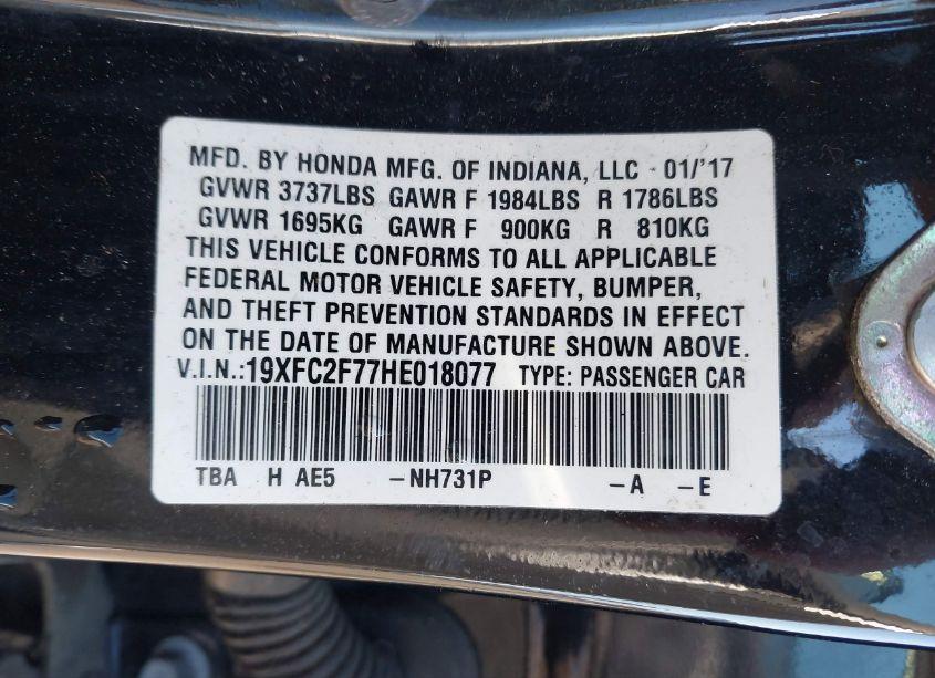 Photo 9 of 2017 Honda Civic EX (VIN 19XFC2F77HE018077)
