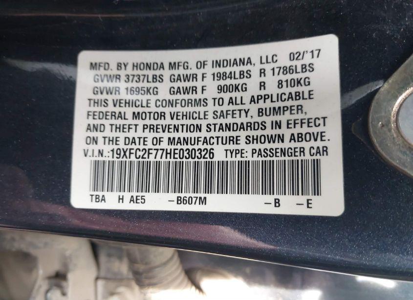 Photo 9 of 2017 Honda Civic EX (VIN 19XFC2F77HE030326)