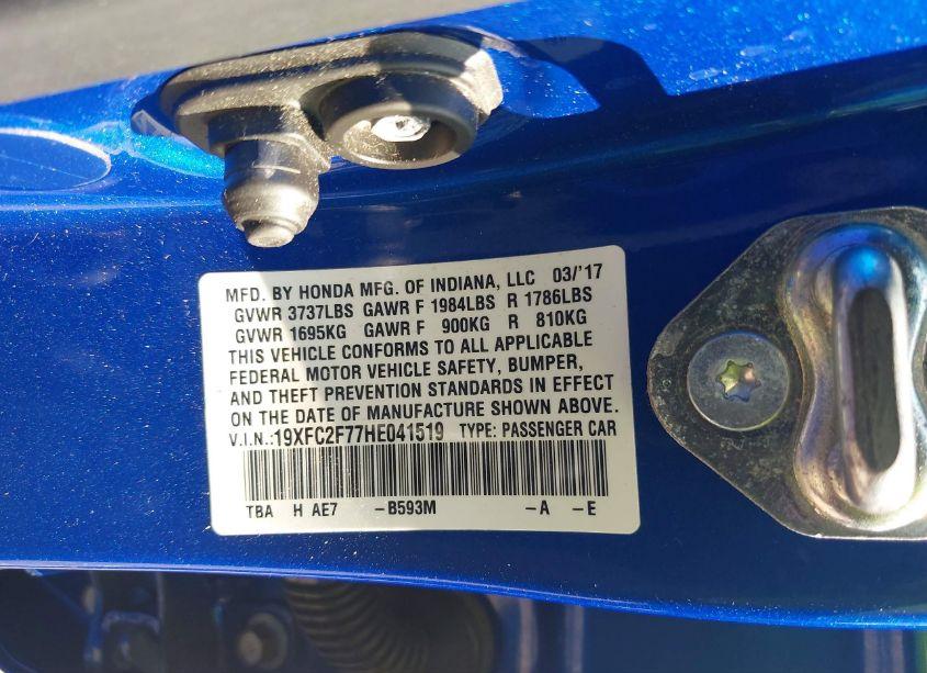 Photo 9 of 2017 Honda Civic EX (VIN 19XFC2F77HE041519)