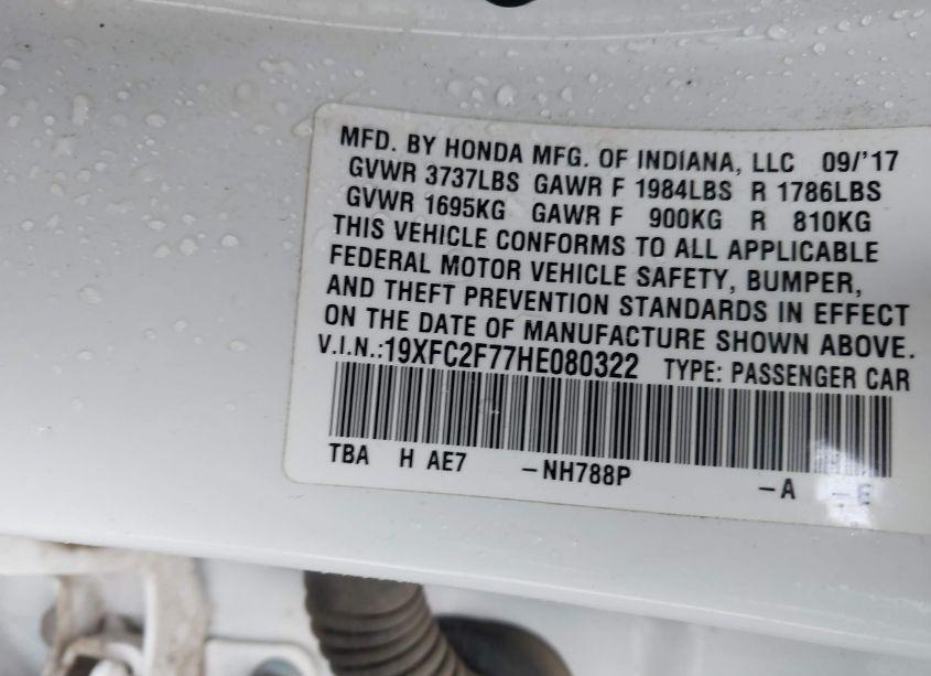 Photo 9 of 2017 Honda Civic EX (VIN 19XFC2F77HE080322)