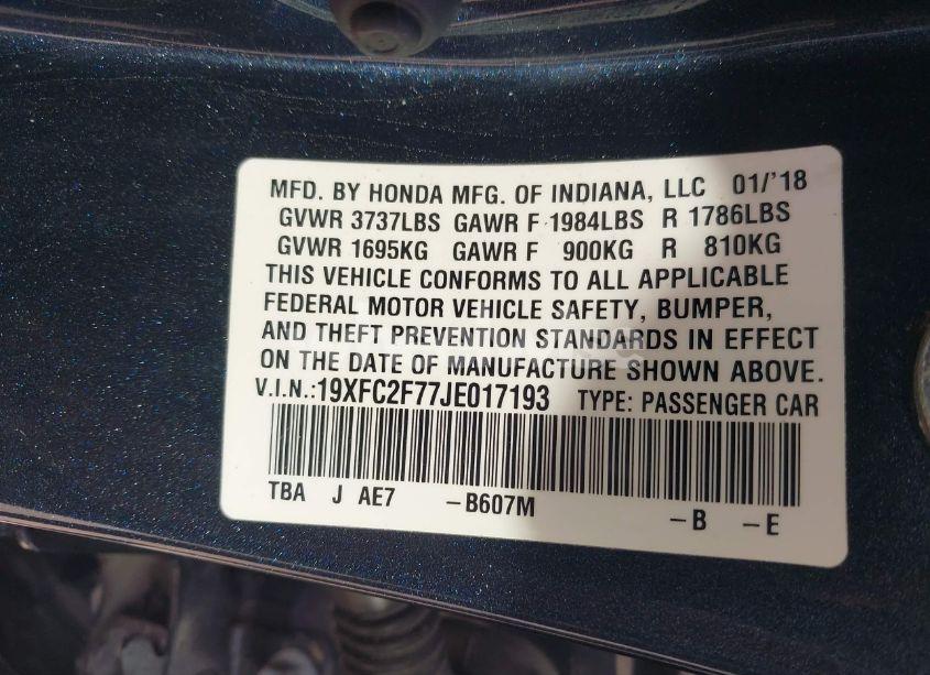 Photo 9 of 2018 Honda Civic EX (VIN 19XFC2F77JE017193)