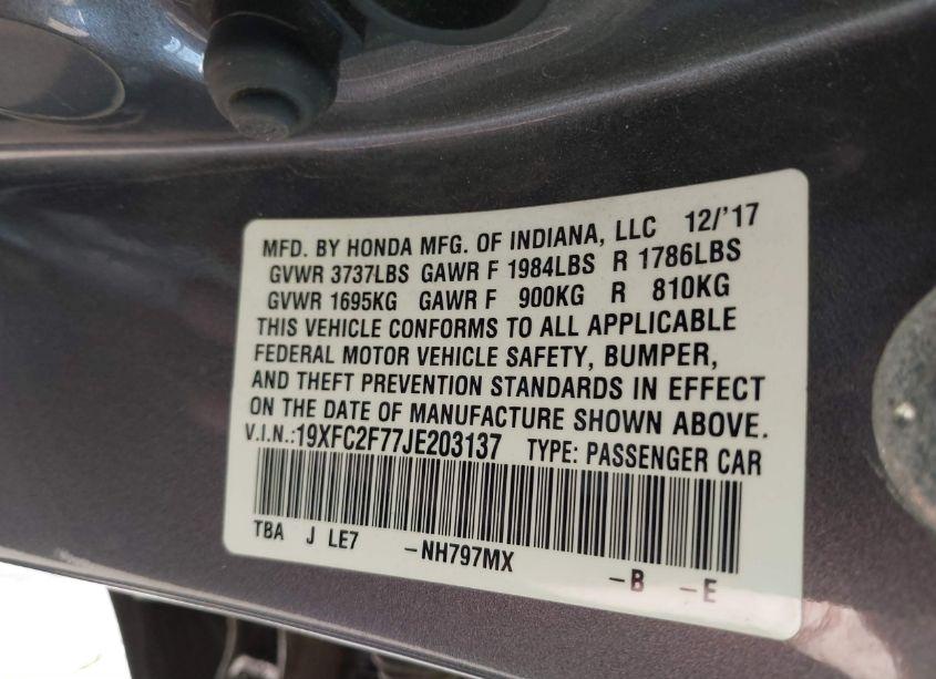 Photo 9 of 2018 Honda Civic EX (VIN 19XFC2F77JE203137)