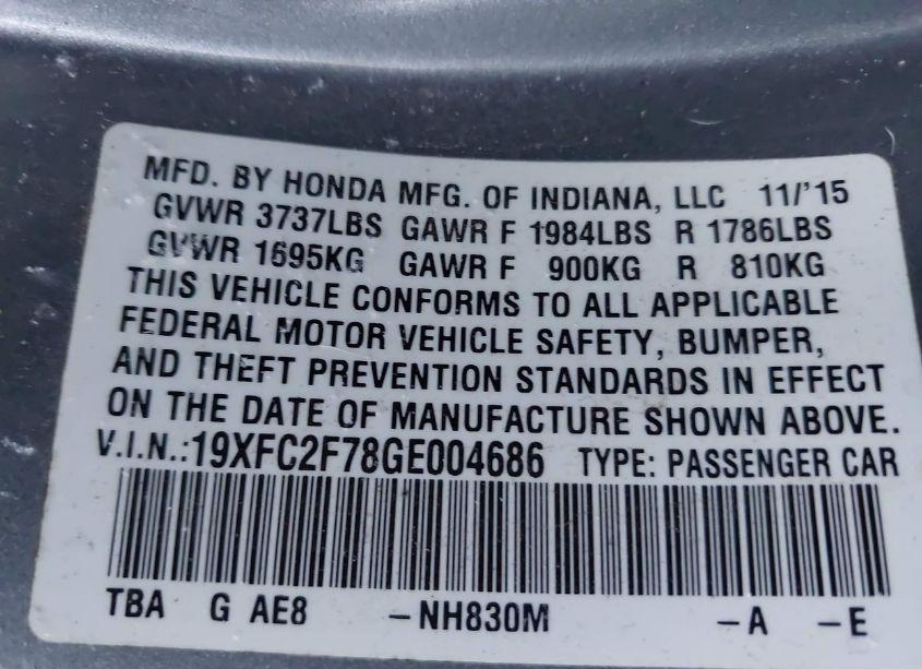 Photo 9 of 2016 Honda Civic EX (VIN 19XFC2F78GE004686)