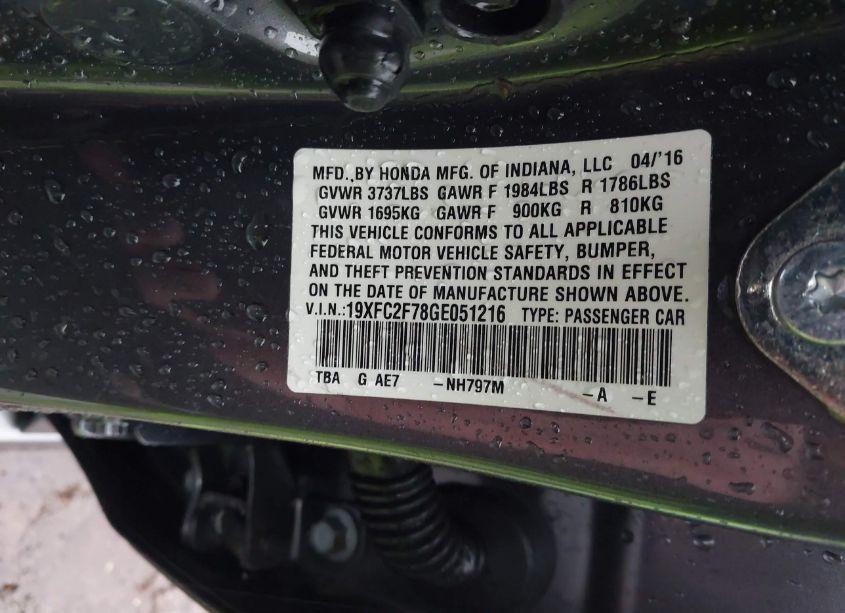 Photo 9 of 2016 Honda Civic EX (VIN 19XFC2F78GE051216)