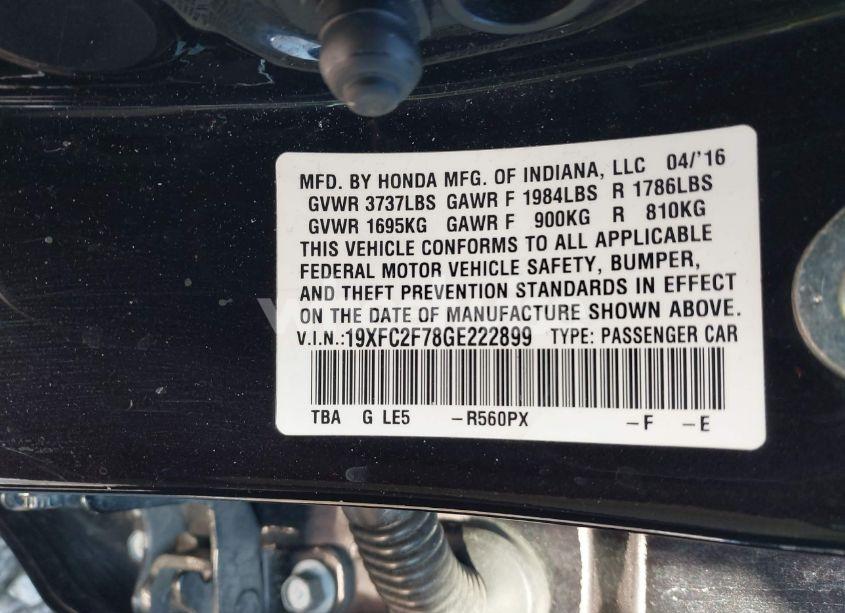 Photo 9 of 2016 Honda Civic EX (VIN 19XFC2F78GE222899)