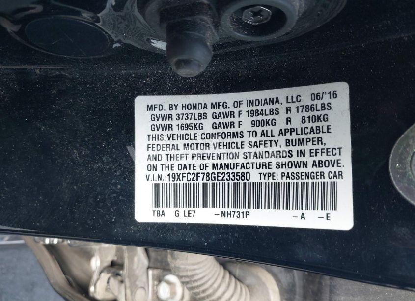 Photo 9 of 2016 Honda Civic EX (VIN 19XFC2F78GE233580)