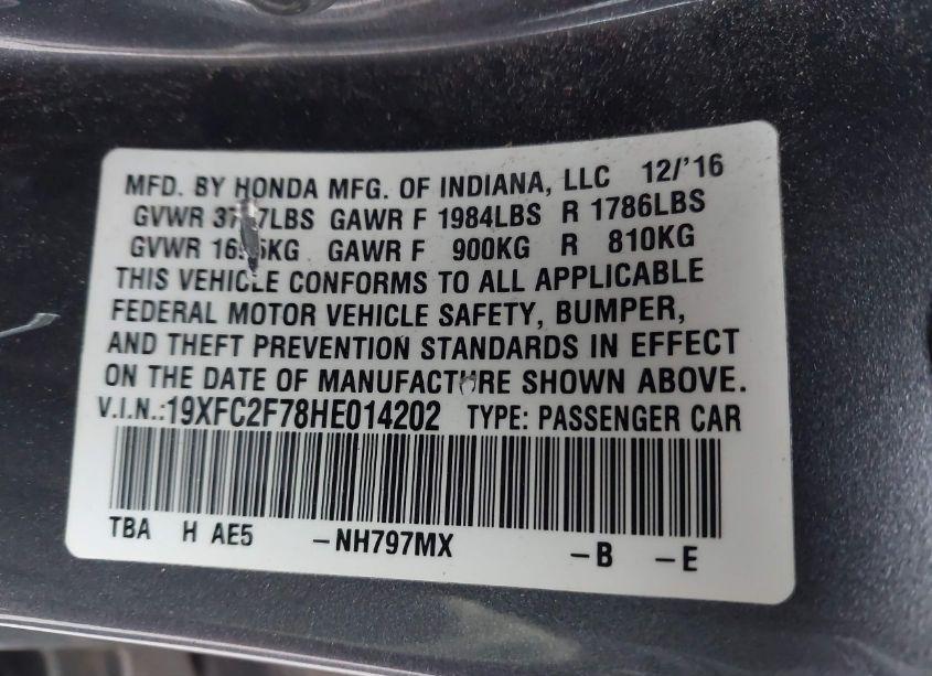 Photo 9 of 2017 Honda Civic EX (VIN 19XFC2F78HE014202)