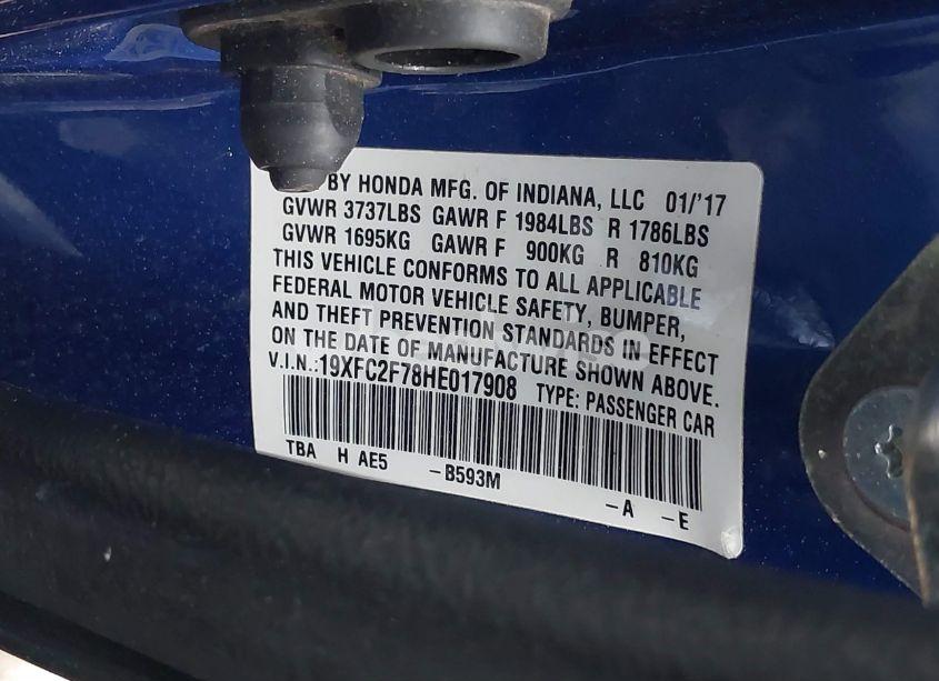 Photo 9 of 2017 Honda Civic EX (VIN 19XFC2F78HE017908)