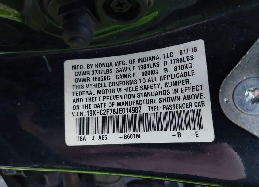 Photo 9 of 2018 Honda Civic EX (VIN 19XFC2F78JE014982)