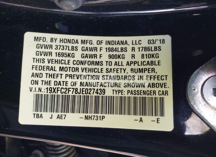 Photo 9 of 2018 Honda Civic EX (VIN 19XFC2F78JE027439)