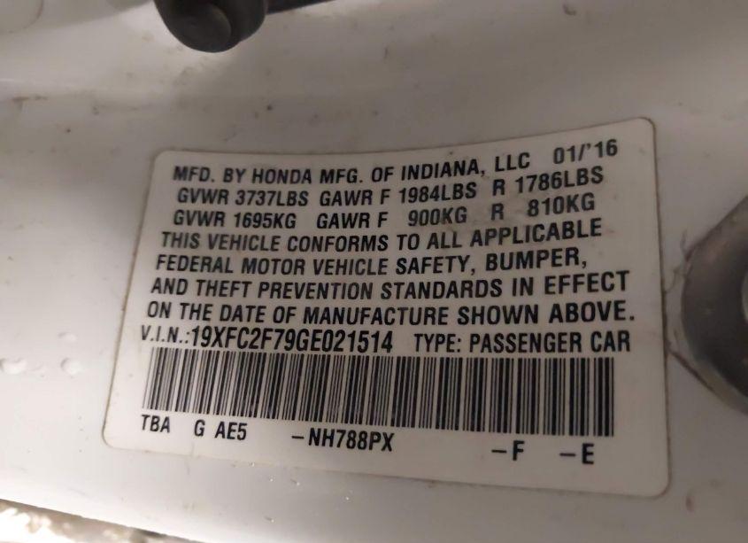 Photo 9 of 2016 Honda Civic EX (VIN 19XFC2F79GE021514)