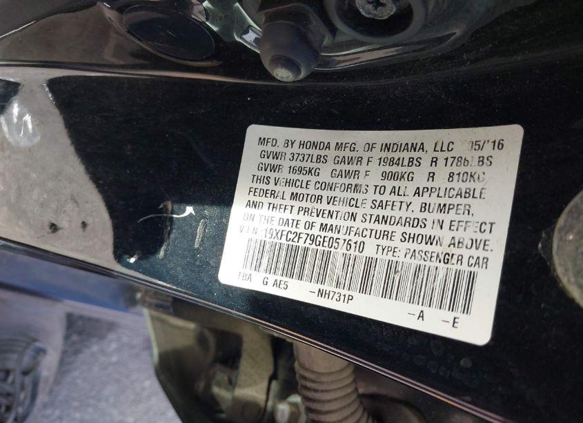 Photo 9 of 2016 Honda Civic EX (VIN 19XFC2F79GE057610)