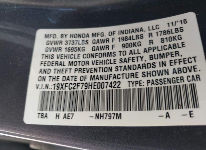Photo 9 of 2017 Honda Civic EX (VIN 19XFC2F79HE007422)