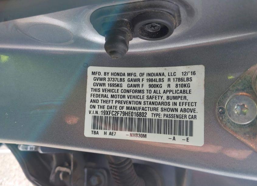 Photo 9 of 2017 Honda Civic EX (VIN 19XFC2F79HE016802)