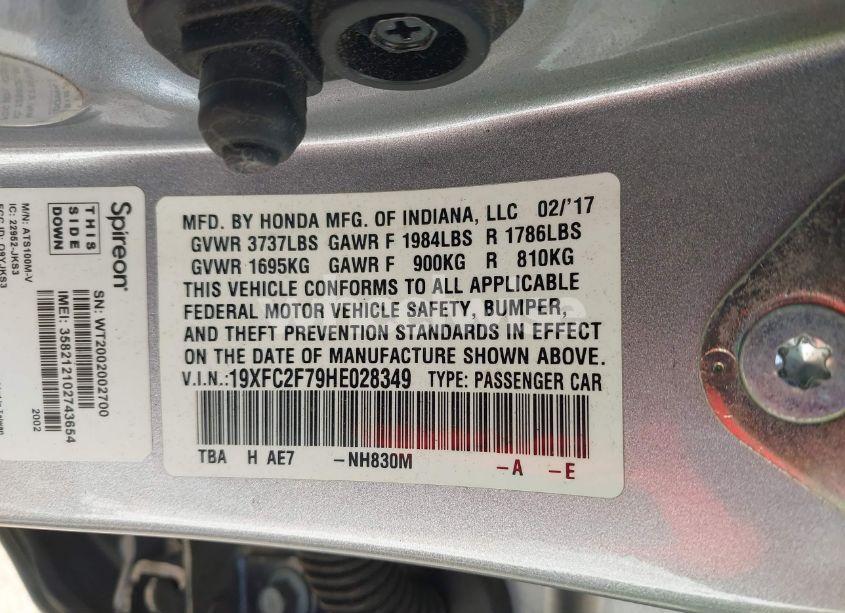 Photo 9 of 2017 Honda Civic EX (VIN 19XFC2F79HE028349)