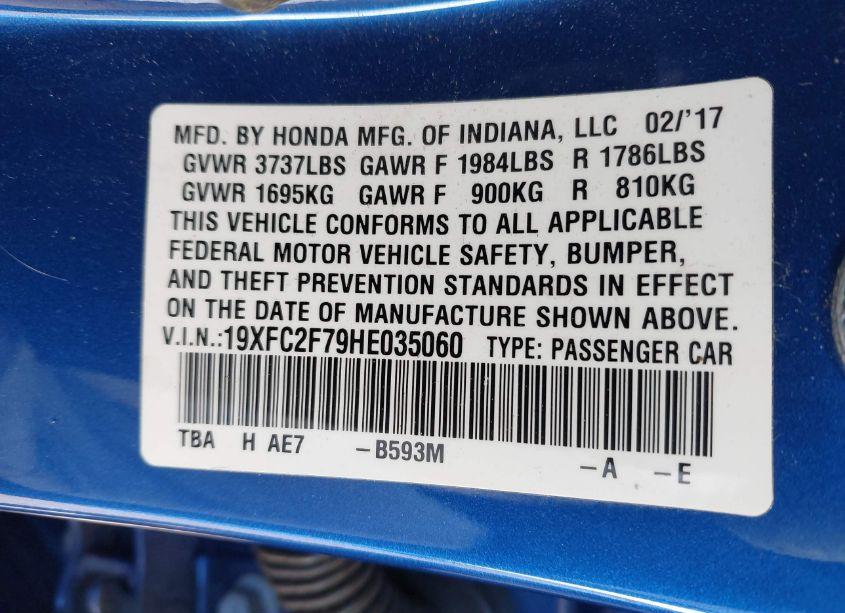 Photo 9 of 2017 Honda Civic EX (VIN 19XFC2F79HE035060)