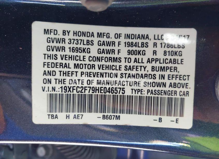 Photo 9 of 2017 Honda Civic EX (VIN 19XFC2F79HE046575)